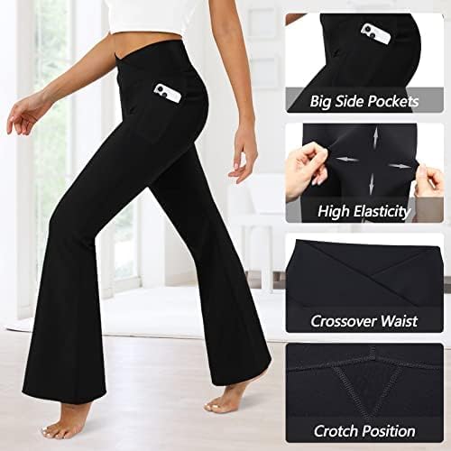 High Waisted Women's Flare Leggings with Pockets - Tummy Control Bootcut Yoga Pants