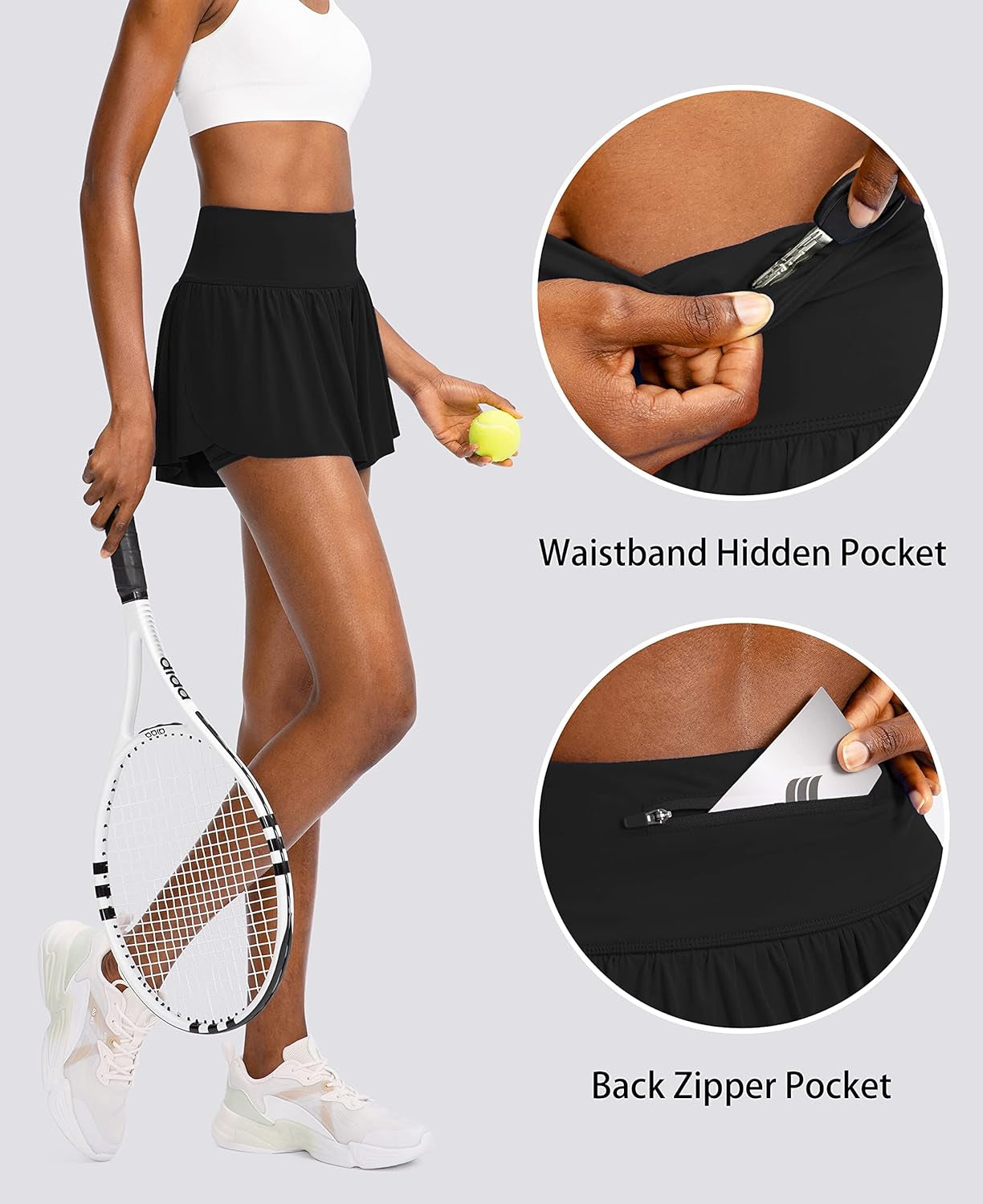 High-Waisted 2-in-1 Women's Flowy Running Shorts with 4 Pockets - Perfect for Tennis and Workouts