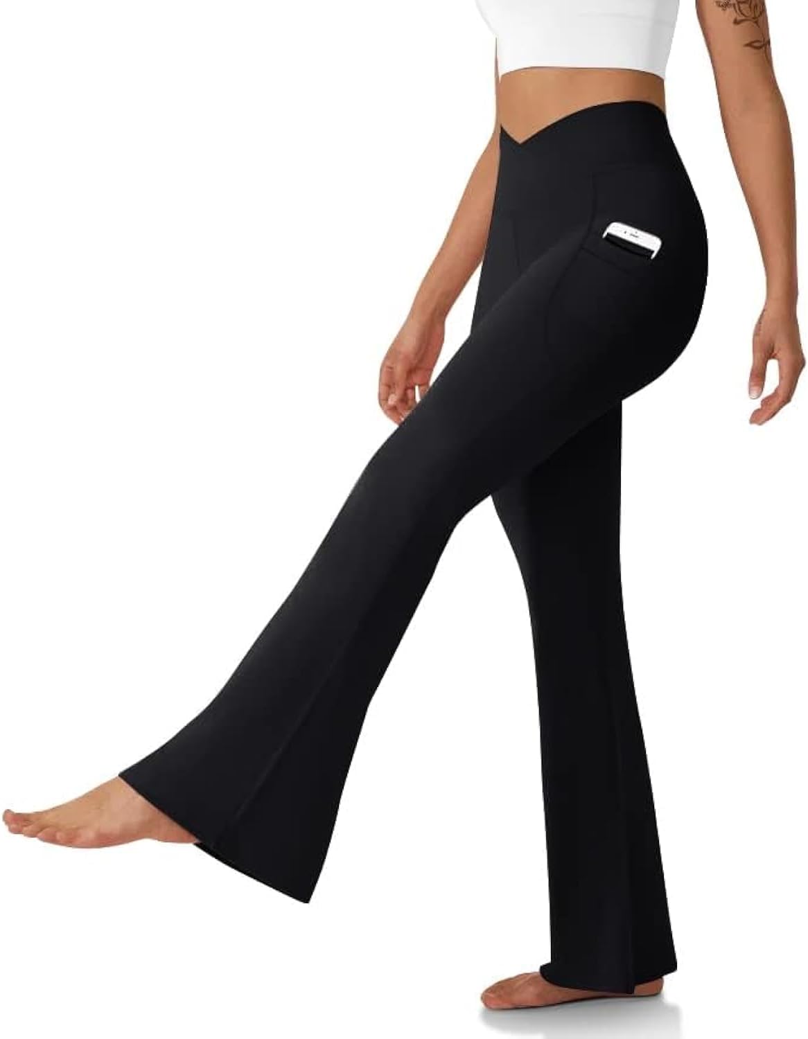 High Waisted Women's Flare Leggings with Pockets - Tummy Control Bootcut Yoga Pants