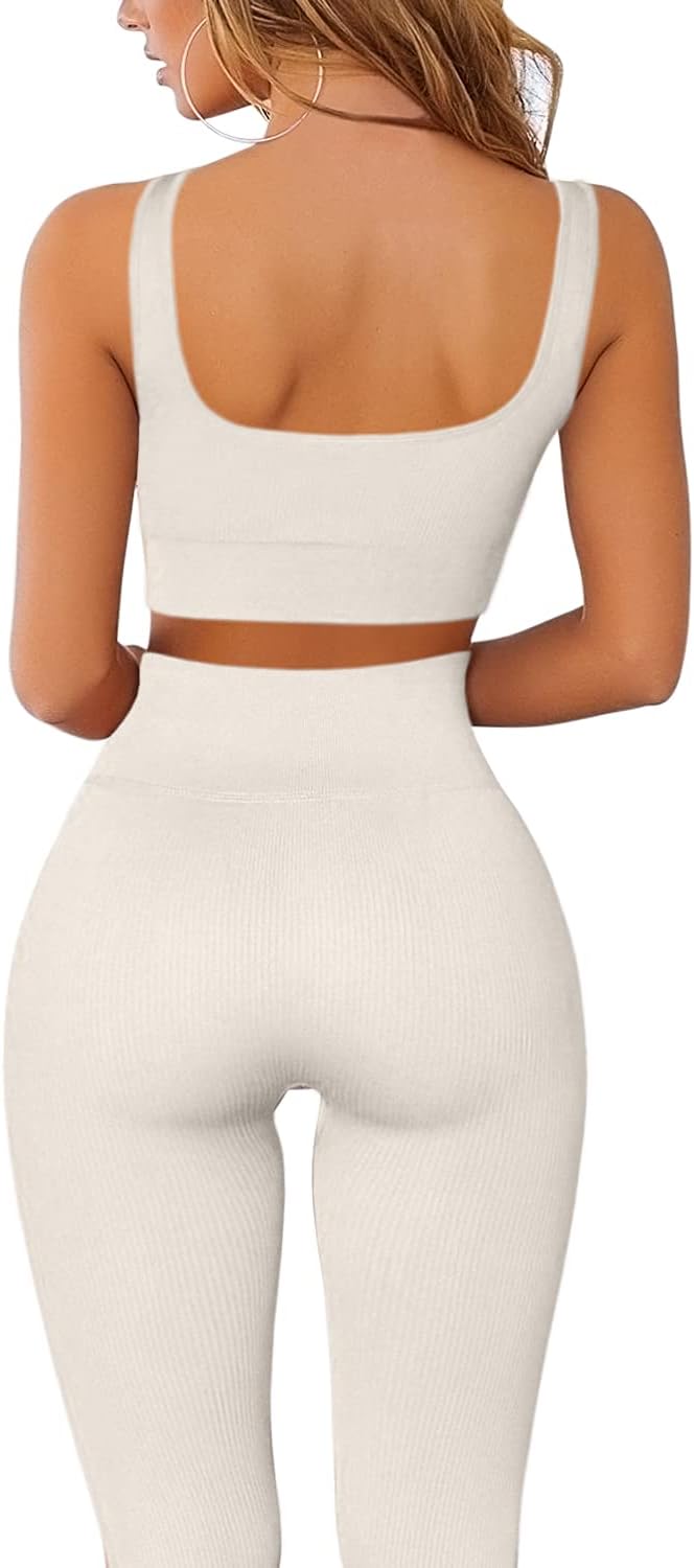 Elevate Your Workout: FAFOFA Women's Seamless Ribbed Sport Bra & High Waist Yoga Leggings Set