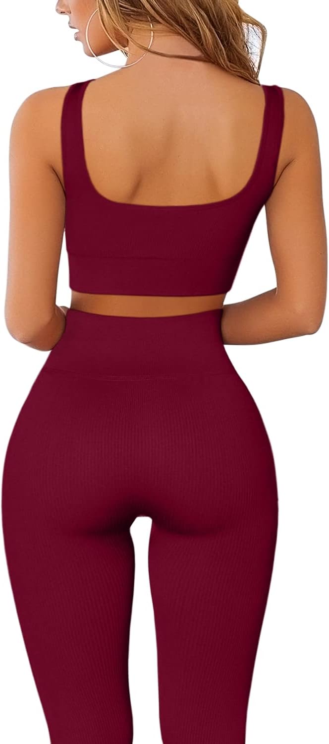 Elevate Your Workout: FAFOFA Women's Seamless Ribbed 2-Piece Sport Bra & High Waist Yoga Leggings Set