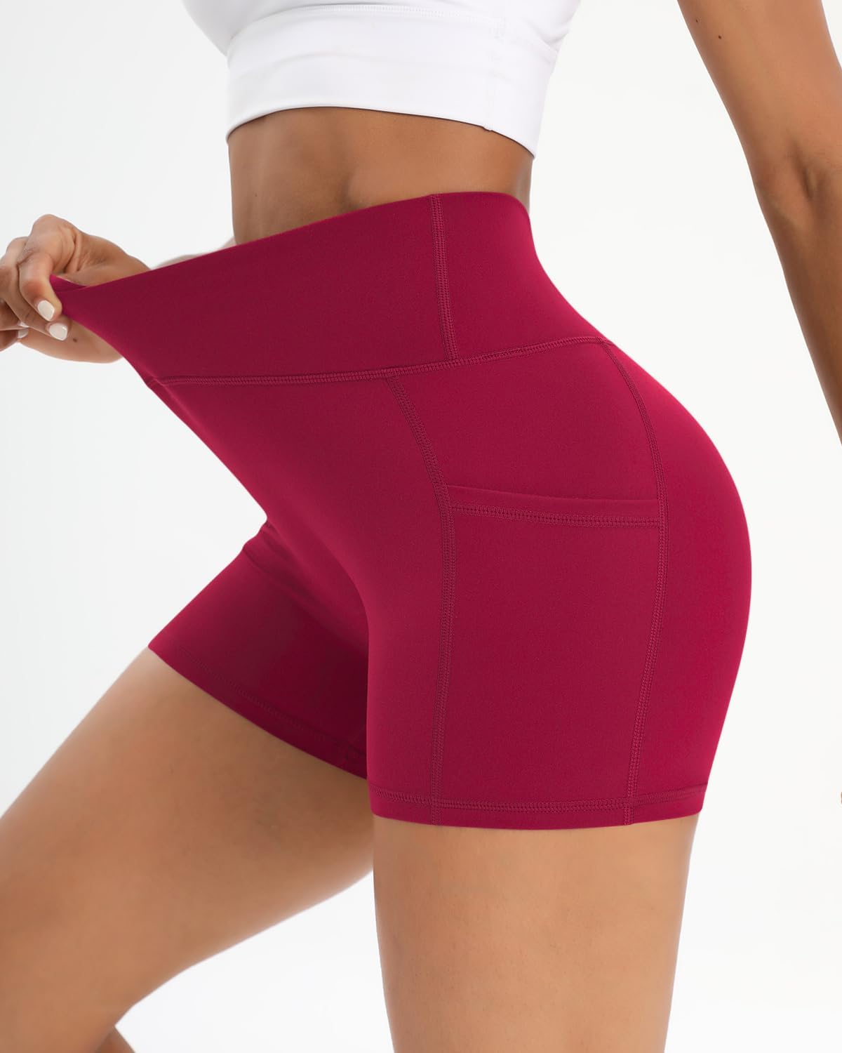 High-Performance Women's Workout Shorts - 2 Pack Cross Waist Active Gym Spandex with Side Pockets