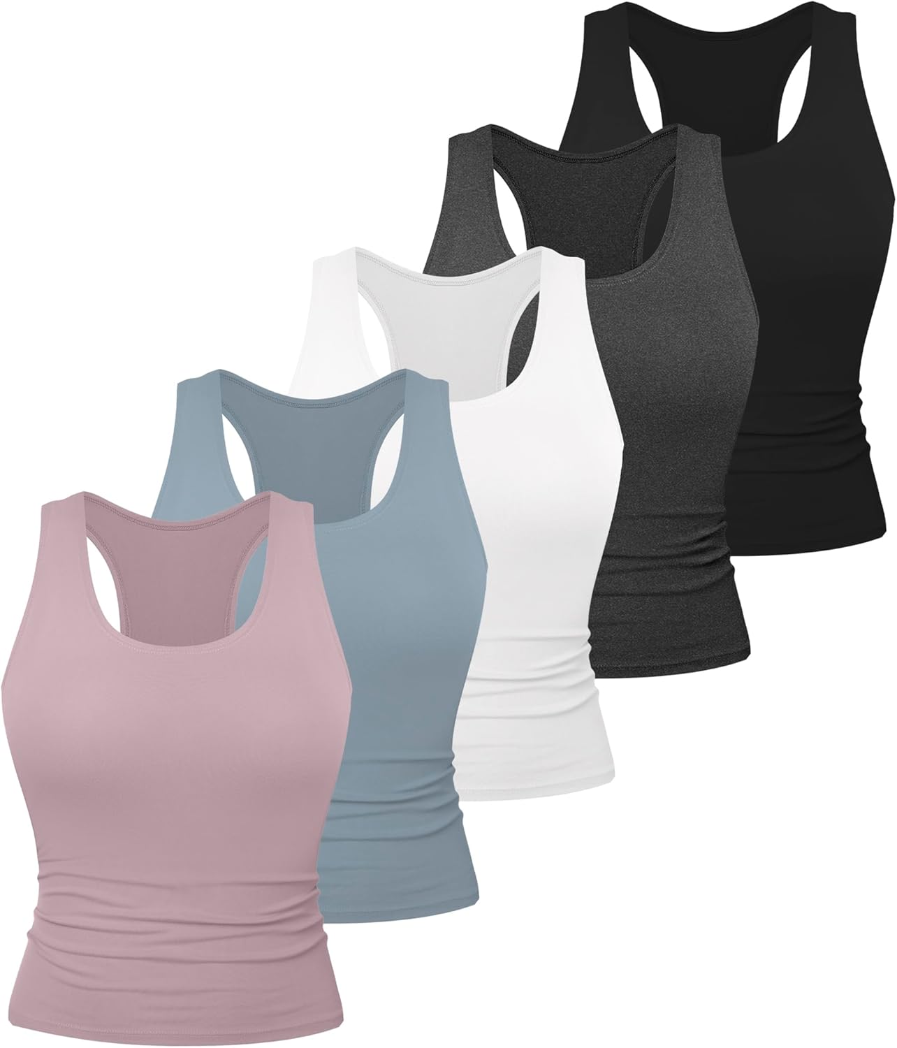 5-Pack Women's Racerback Workout Tanks - Spandex Yoga & Gym Crop Tops for Active Lifestyle