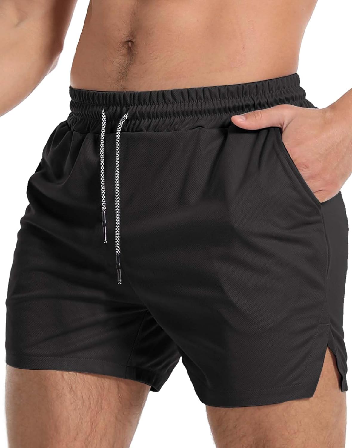 Men's 5" Lightweight Gym Workout Shorts - Athletic Running Shorts with Zip Pockets & Towel Loop