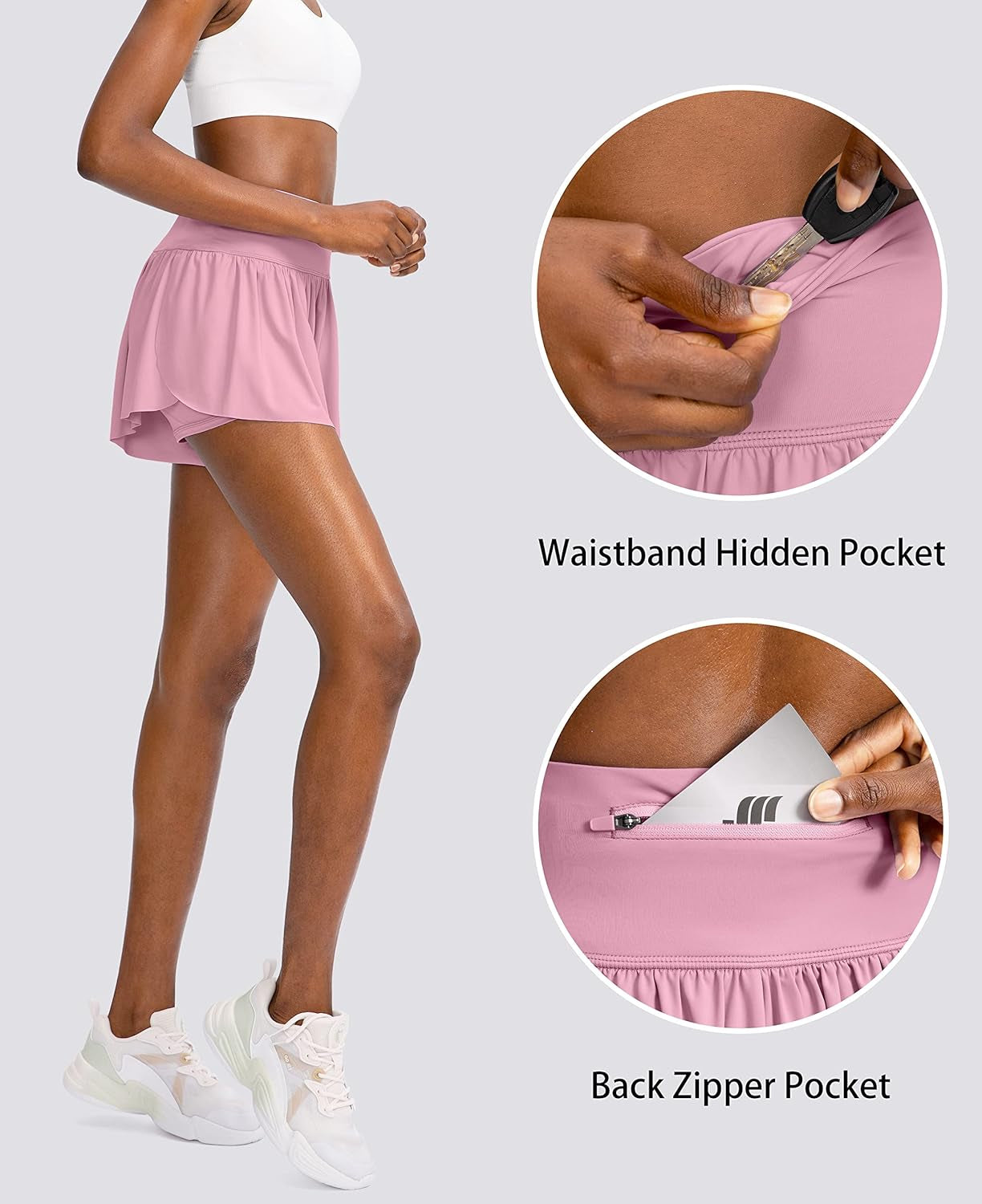 High Waisted 2-in-1 Flowy Running Shorts for Women with 4 Pockets - Perfect for Workouts, Tennis, and Athleisure