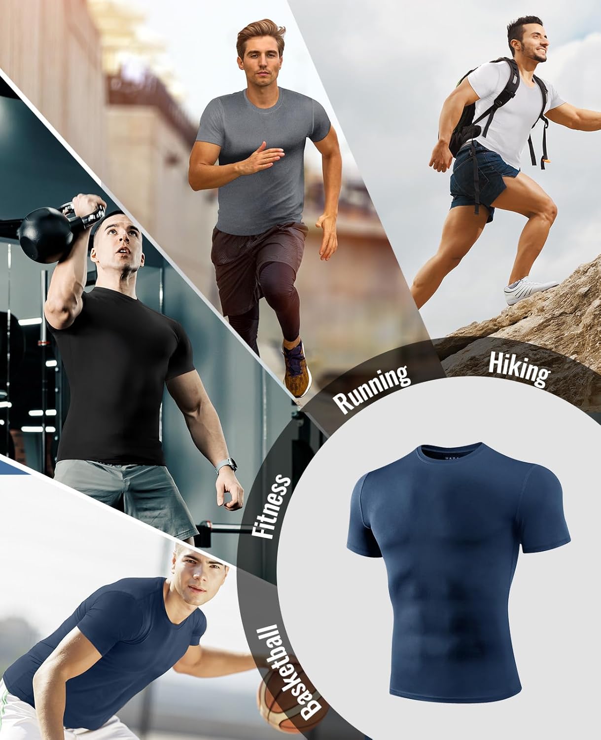 Men's Compression Workout Shirts - 1 or 4 Pack Short Sleeve Moisture-Wicking Active Fit Base Layer T-Shirts