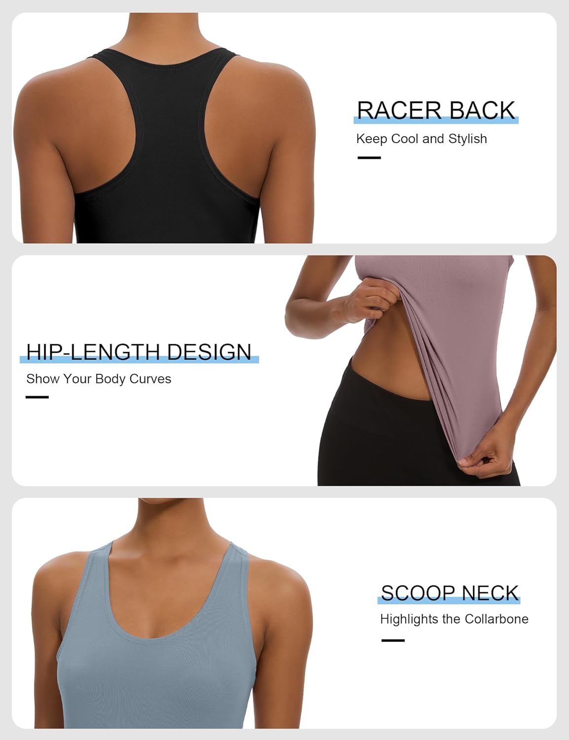 5-Pack Women's Racerback Workout Tanks - Spandex Yoga & Gym Crop Tops for Active Lifestyle