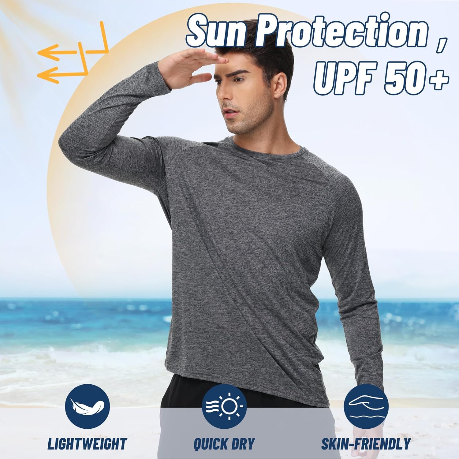 Men's 3-Pack Long Sleeve Quick Dry Shirts - Moisture Wicking UV Protection T-Shirts for Fishing, Workouts & Gym