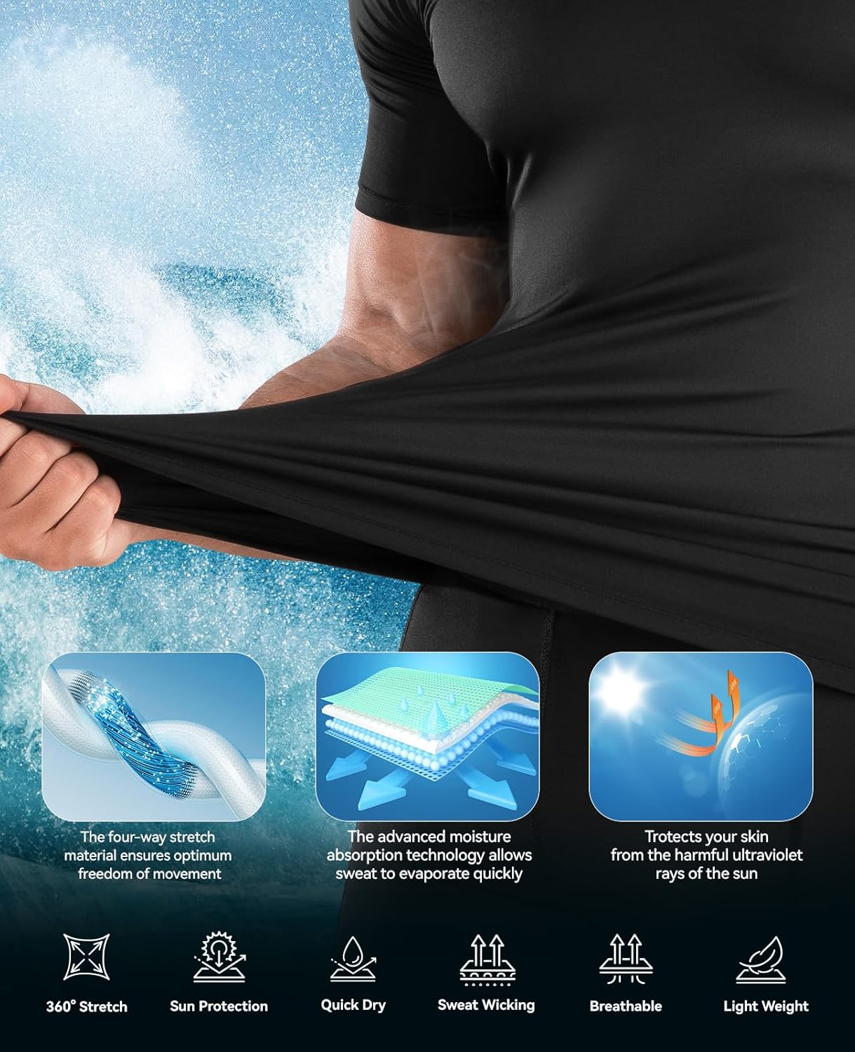 Men's Compression Workout Shirts - Choose 1 or 4 Pack, Short Sleeve Moisture-Wicking Active Fit Base Layer T-Shirts