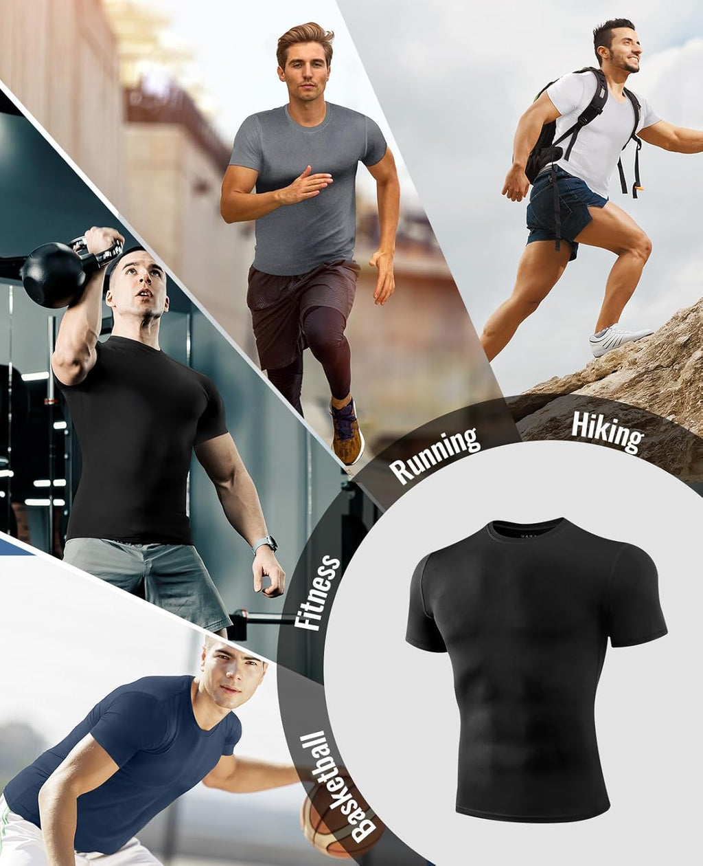 Men's Compression Workout Shirts - Choose 1 or 4 Pack, Short Sleeve Moisture-Wicking Active Fit Base Layer T-Shirts