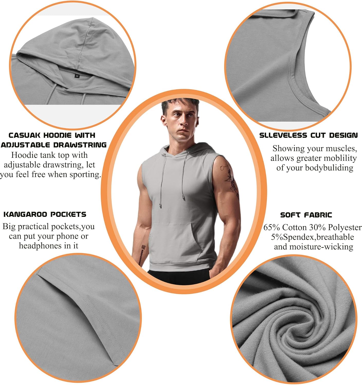 Elevate Your Workout: Men's Sleeveless Hooded Gym Tank Tops for Bodybuilding and Fitness