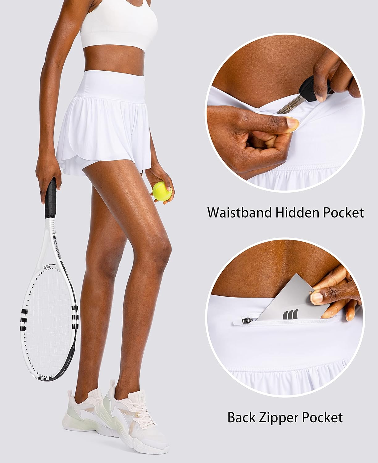 High Waisted 2-in-1 Flowy Running Shorts for Women with 4 Pockets - Butterfly Workout Athletic Skirt Shorts