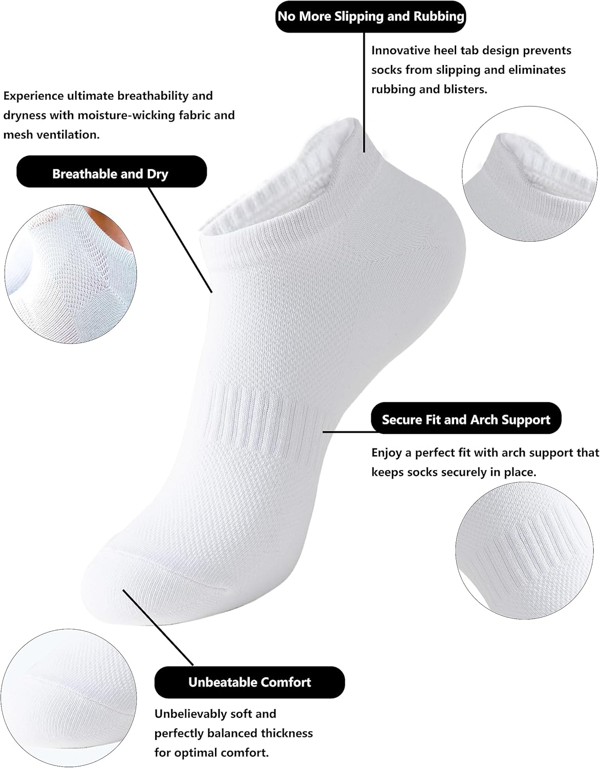 6 Pairs of Women's Low Cut Athletic Ankle Socks with Tab - Perfect for Running and Everyday Wear