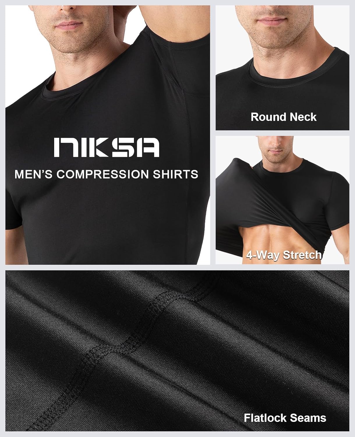 Men's Compression Workout Shirts - Choose 1 or 4 Pack, Short Sleeve Moisture-Wicking Active Fit Base Layer T-Shirts