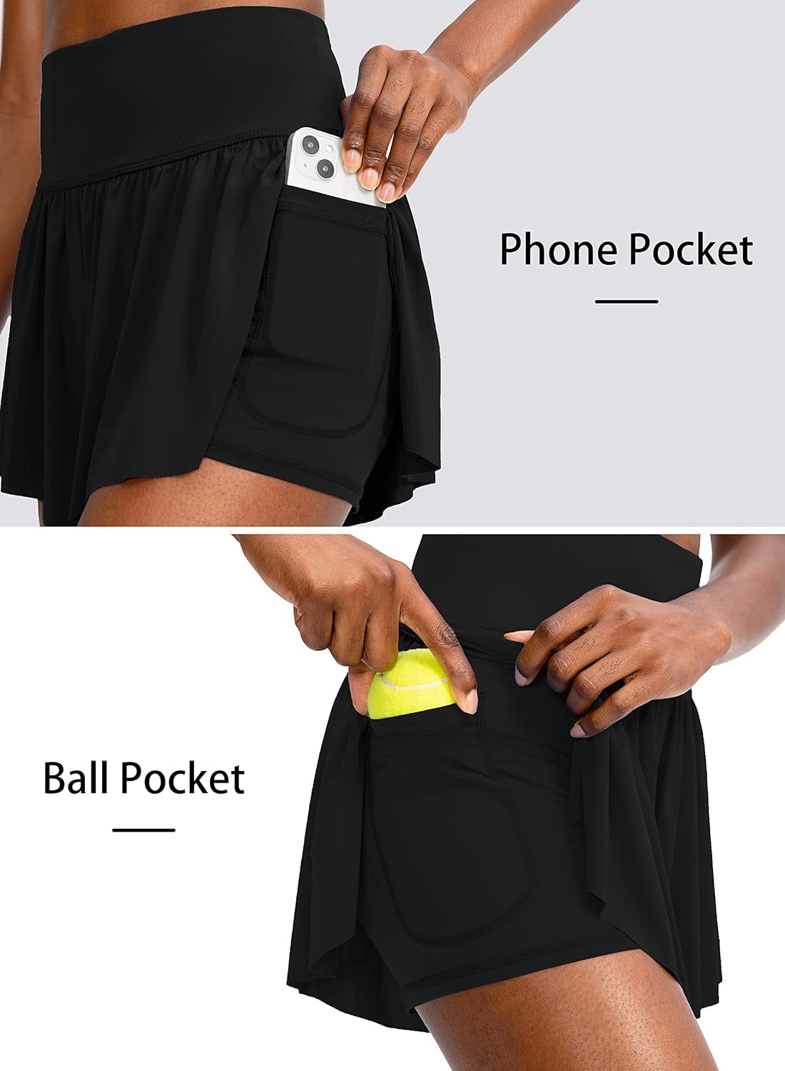High-Waisted 2-in-1 Women's Flowy Running Shorts with 4 Pockets - Perfect for Tennis and Workouts