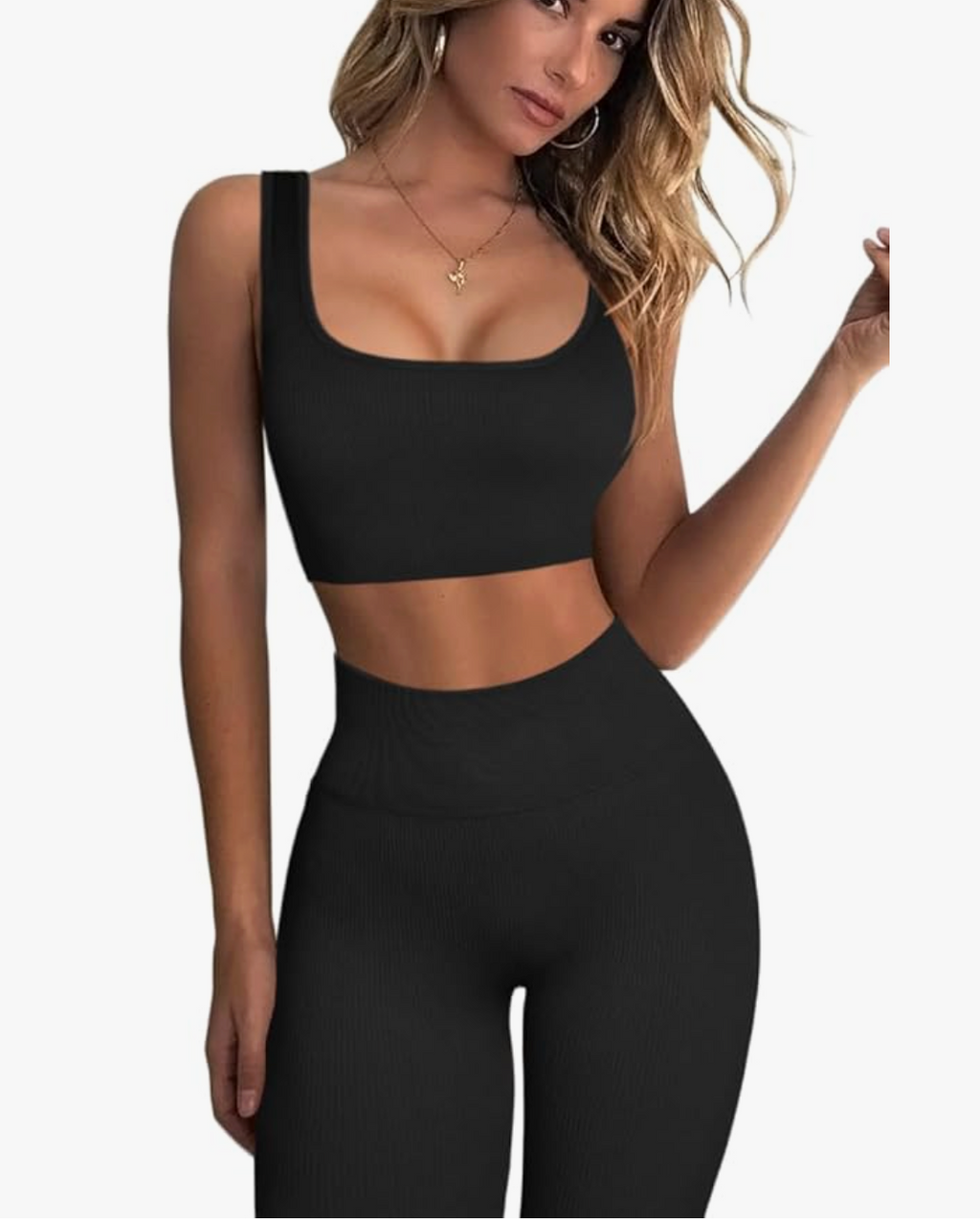Elevate Your Workout: FAFOFA Women's Seamless Ribbed Sport Bra & High Waist Yoga Leggings Set