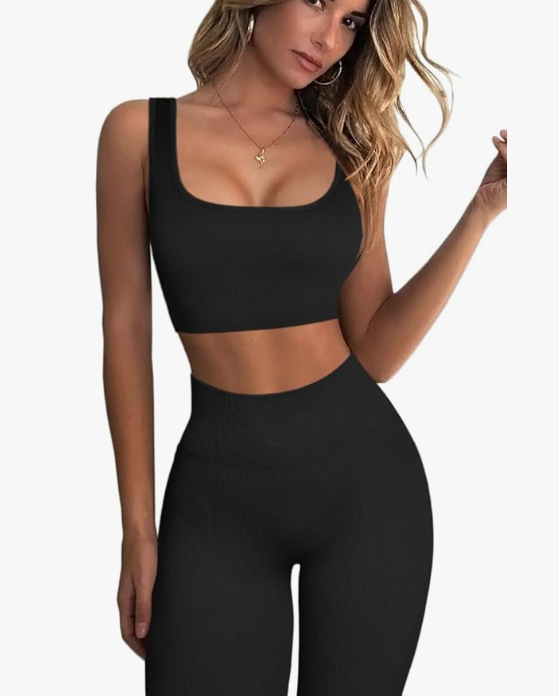 Elevate Your Workout: FAFOFA Women's Seamless Ribbed Sport Bra & High Waist Yoga Leggings Set